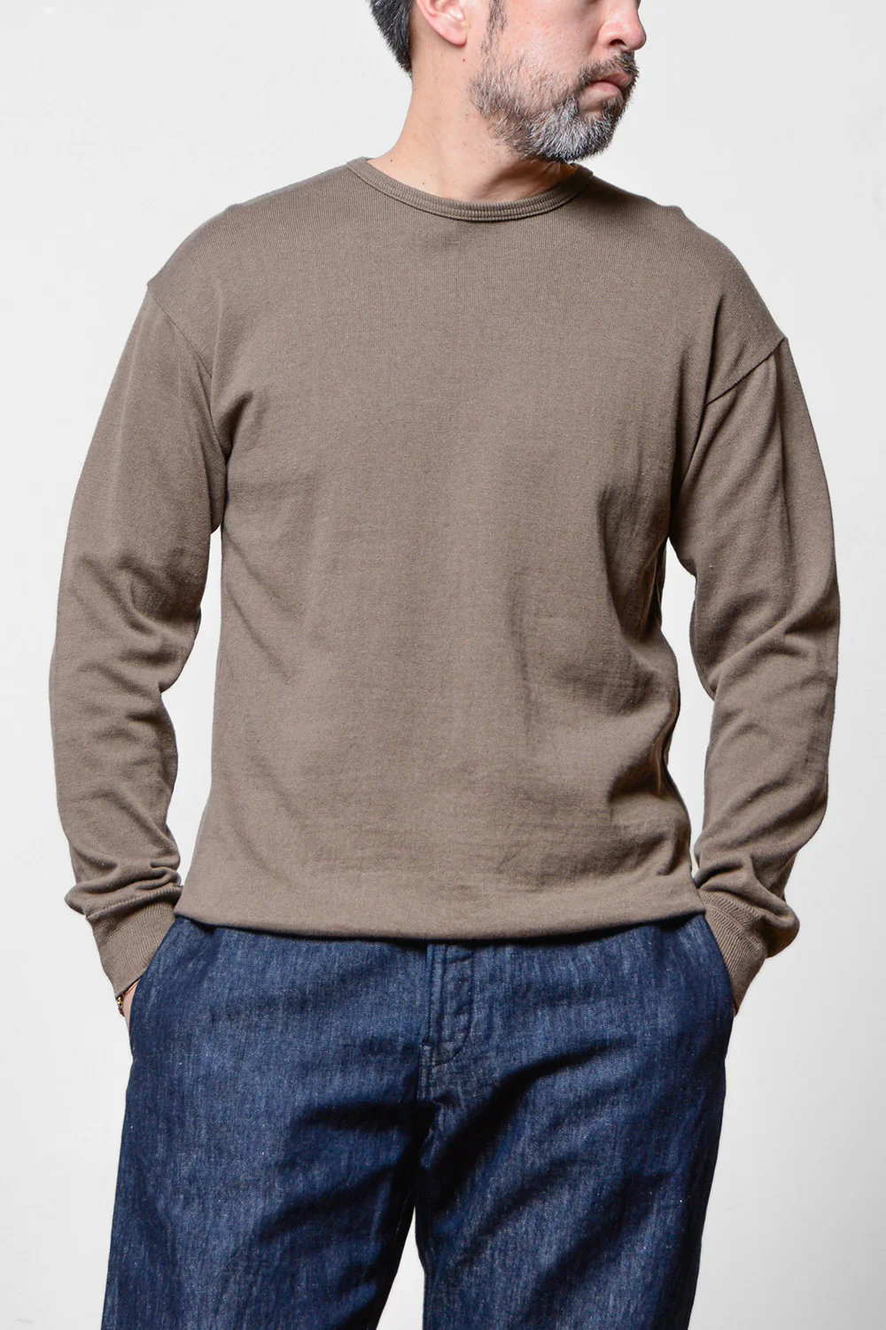 ACV-KNS01 COTTON LINEN RAMIE CREW NECK LONG SLEEVE KNIT TEE