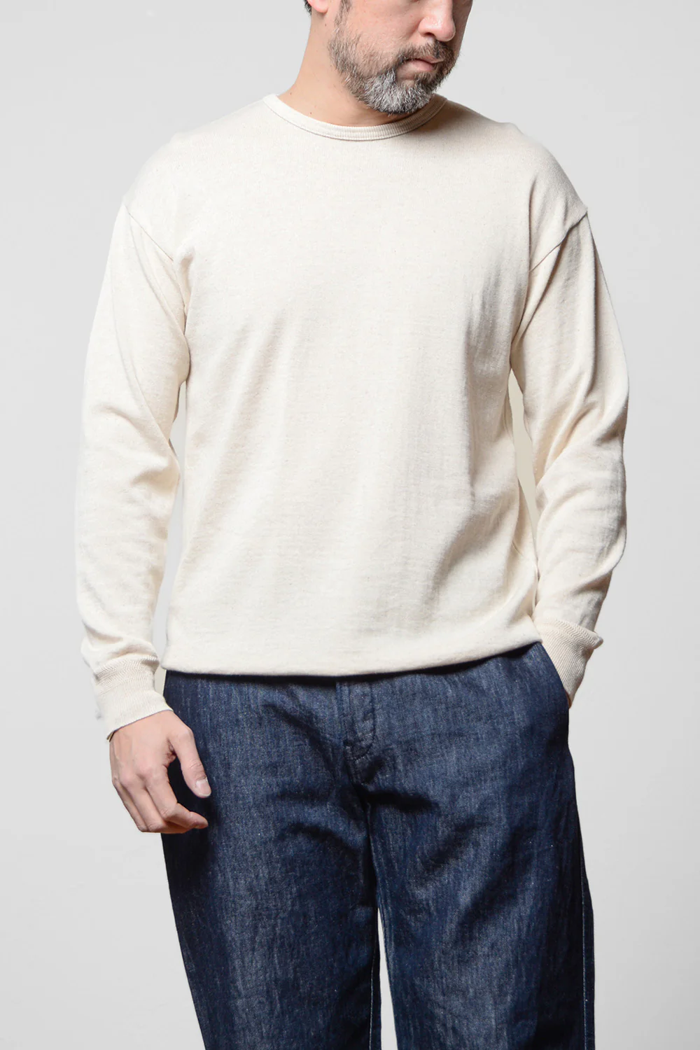 ACV-KNS01 COTTON LINEN RAMIE CREW NECK LONG SLEEVE KNIT TEE - Image 5